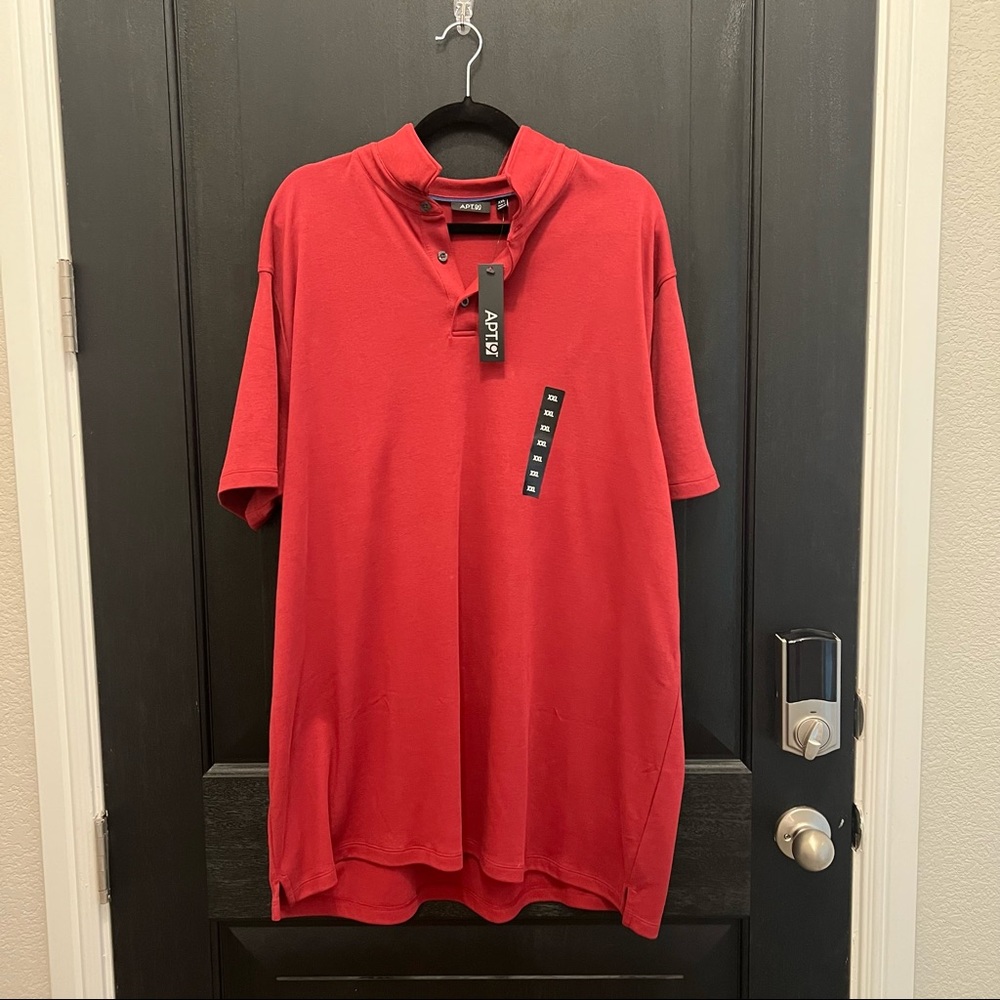 NWT Apt. 9 Mens Short Sleeve Collar Solid Red Shirt Size XXL